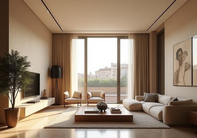Elegante interno di una residenza di lusso a Roma, con arredi moderni e luce naturale